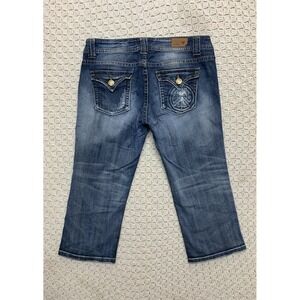VIGOSS Capri Jeans Womens‎ Size 13 (36x22) Blue Denim Embellished 5-pockets